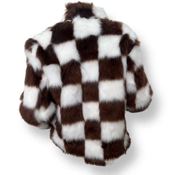 Brown Checkered Faux Fur Jacket Size Medium NWOT - Picture 3 of 8